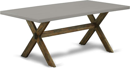 East West Furniture X797MZN32-9 9 Piece Dining Table Set Includes a Rectangle Dining Room Table with X-Legs and 8 Light Beige Linen Fabric Parsons Chairs, 40x72 Inch, Multi-Color