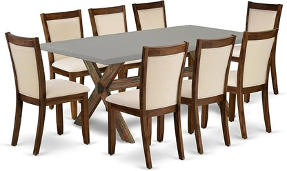 East West Furniture X797MZN32-9 9 Piece Dining Table Set Includes a Rectangle Dining Room Table with X-Legs and 8 Light Beige Linen Fabric Parsons Chairs, 40x72 Inch, Multi-Color