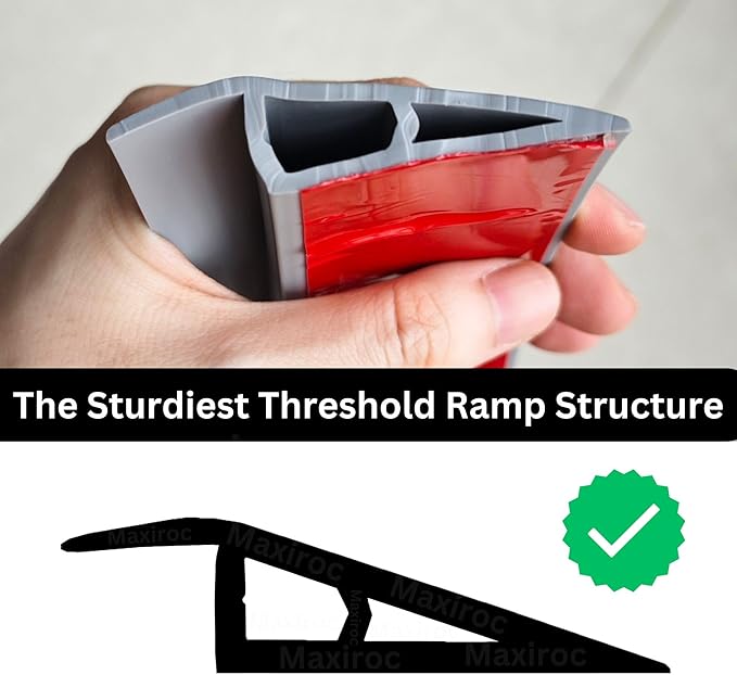 1/2" to 3/5" Height Threshold Ramp - Rubber Threshold, Floor Transition Strip, Door Strip, Wheelchair Ramp, Carpet to Tile Strip (Gray Oak Ash, 80 inches)