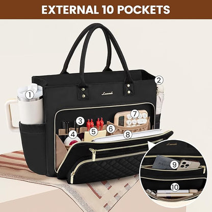 LOVEVOOK Laptop Tote Bag for Women, Work Bags Computer Laptop Bag, Teacher Tote Bag, Professional Briefcase Business Large Purses Handbag, Black, 17 Inch
