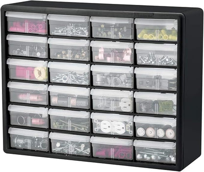 Akro-Mils 24-Drawer Plastic Drawer Storage Cabinet for Garage Organization, Bead Organizer, Building Bricks Storage, Teacher Toolbox, Makeup Organizer, 20" W x 6" D x 16" H, 10724 Black