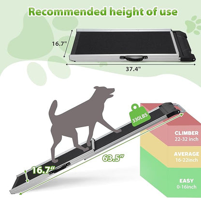 COZIWOW Aluminum Pet Ramp Ladder,Portable Dog Car Step Ramp with 2-Fold Design and Handle, Non-Slip Surface, Oxford Strap,Pet Stairs for Vehicles,SUV,Truck, High Bed,Black