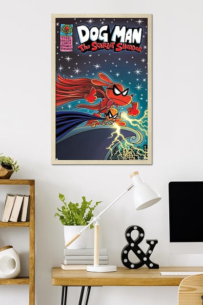 Dog Man - The Scarlet Shedder Wall Poster, 34L" x 22.4W", Blonde Framed Version