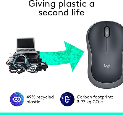 Logitech M185 Wireless Mouse, 2.4GHz with USB Mini Receiver, 12-Month Battery Life, 1000 DPI Optical Tracking, Ambidextrous PC/Mac/Laptop - Swift Grey