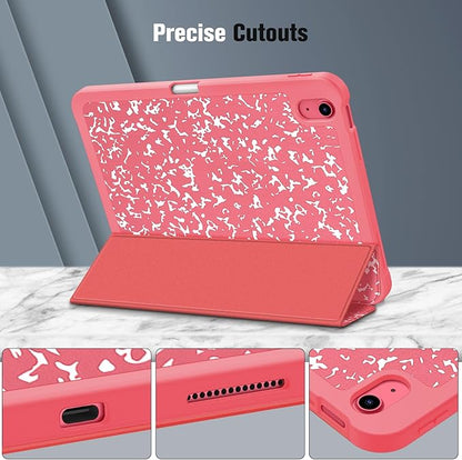 Fintie SlimShell Case for iPad (A16) 11th Generation 11 Inch (2025), iPad 10th Generation 10.9 Inch (2022) - Flexible Soft TPU Stand Back Cover with Pencil Holder, Composition Book Pink