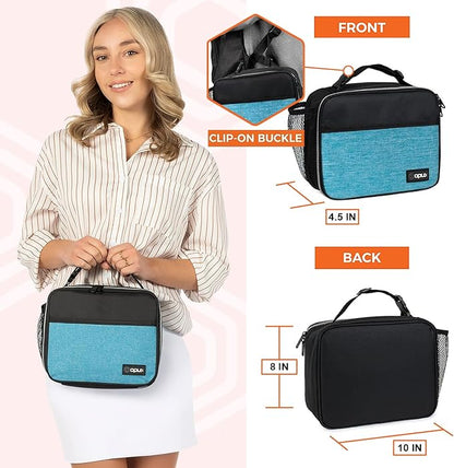 opux Insulated Lunch Bag Kids, Lunch Box for School Boy Girl, Leakproof Small Reusable Compact Soft Mini Cooler Bag, Toddler Small Lunch Boxes Kit Pail with Front Side Pockets (Turquoise)