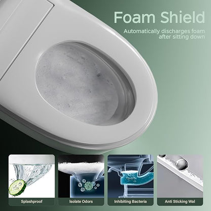 Smart Toilet with Bidet Built In ADA Height 17.7", 1.28GPF Power Flush, One Piece Bidet Toilet Design with Heated Seat, Voice Control, Remote Control, Foam Shield, Tankless Modern Toilet BSJ