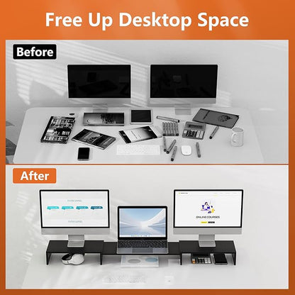 Triple Monitor Stand Riser, Extra Long Monitor Riser for 1~2~3 Monitors, Dual Monitor Stand with Length and Angle Adjustable, 3 Shelf Monitor Stand for Desk