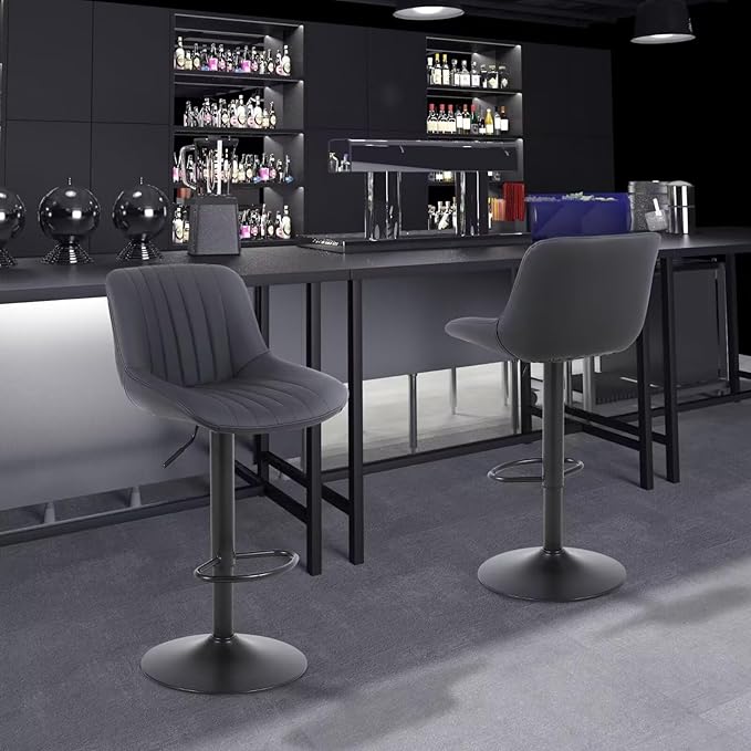 Bar Stools Set of 4, Swivel Counter Height Barstools with Back, Adjustable PU Leather Bar Chairs, Modern Armless Kitchen Island Stool, Black