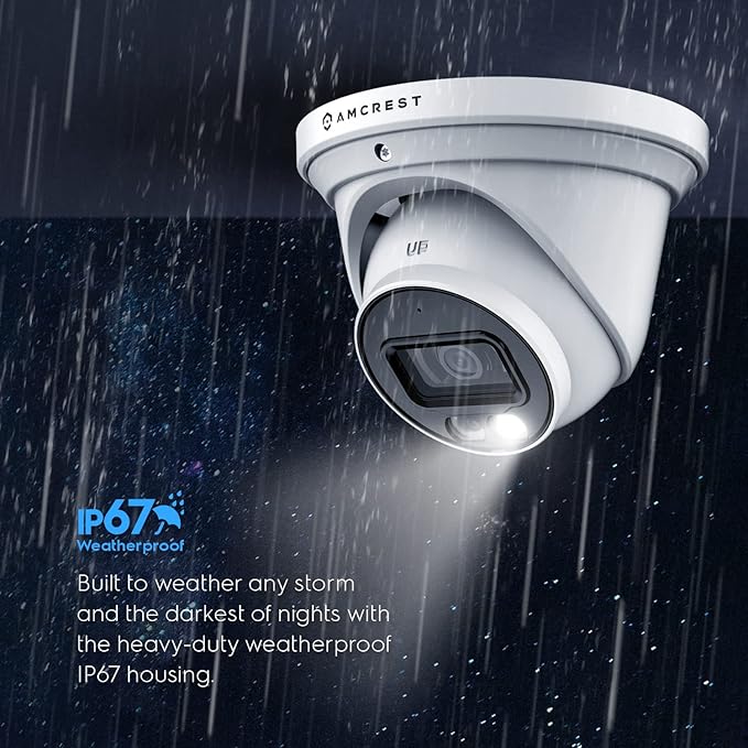 Amcrest UltraHD 4K (8MP) IP PoE AI Camera, 49ft Nightcolor, Security Outdoor Turret Camera, Built-in Microphone, Human Detection, Active Deterrent, 129° FOV, 4K@15fps IP8M-2779EW-AI (White)