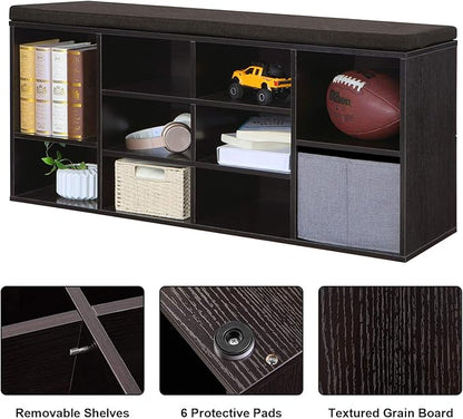 VASAGLE CUSTOS Collection - Shoe Bench, Storage Bench with Padded Seat, Entryway Bench with 10 Compartments, for Bedroom, 11.8 x 40.9 x 18.9 Inches, Espresso Brown and Chestnut Brown ULHS10BR