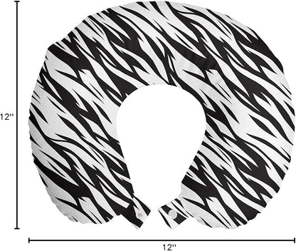 Ambesonne Zebra Print Travel Pillow Neck Rest, Exotic Savanna Inspired Animal Skin Diagonal and Wavy Illustration, Memory Foam Traveling Accessory for Airplane and Car, 12", Charcoal Grey