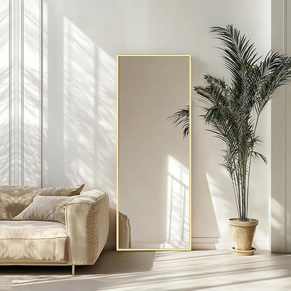 Gold Floor Mirror, Full Body Mirror with Aluminum Metal Frame, Floor Mirrors for Nursery, Baby Room, Entryway, Party, Dressing Room. (48x16 inch, Gold)
