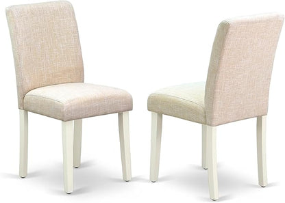 East West Furniture CAAB7-LWH-02 7 Piece Dining Room Furniture Set Consist of a Rectangle Dining Table and 6 Light Beige Linen Fabric Upholstered Parson Chairs, 36x60 Inch, Linen White