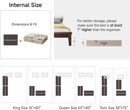 StorageWorks Shoe Organizer for Closet, Fits up to 24 Pairs, 2-Pack Ultra-thick Fabric Under Bed Shoe Storage Containers with Bottom Support and Adjustable Dividers, Taupe