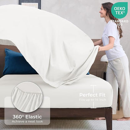 HEVUMYI Teal Blue & Ivory Queen Comforter Set - 7-Piece All Season Bed in a Bag Queen, Ultra Soft Bedding Set with Comforter, Flat Sheet, Fitted Sheet, Pillowcases, Pillow Shams, Teal Blue & Ivory