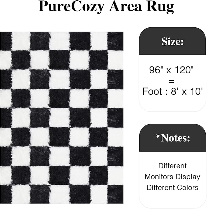Checkered Rug 8x10 for Living Room, Black and White Modern Shag Rugs Super Soft Washable Indoor Office Fuzzy Carpet Non-Slip Fluffy Rugs for Bedroom Home Aesthetic Decor