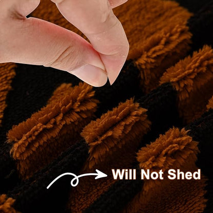 HANDONTIME Sofa Covers for Couch Pet-Friendly Caramel Black Couch Cover for Dogs Shu Velveteen Short Plush Sofa Covers for 3 Cushion Boho Brunt Orange Furniture Protector Washable, 71" X134"
