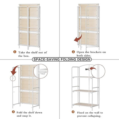 Crofy No Assembly Folding Bookshelf for Living Room, 3 Tier White Collapsible Book Shelf for Home Office, Portable Bookcase Storage Organizer