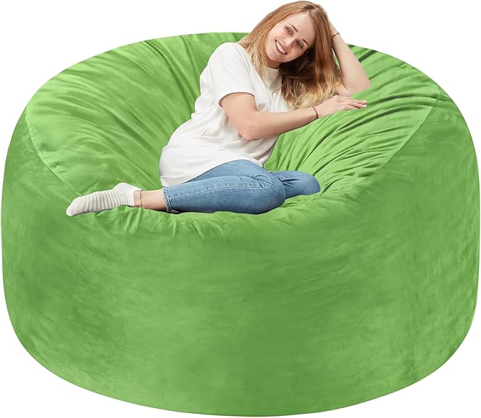 Homguava 5 FT Bean Bag Chair: 5' Bean Bags with Memory Foam Filled, Large Beanbag Chairs Soft Sofa with Dutch Velvet Cover-Lime