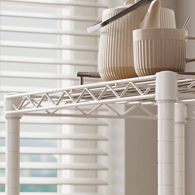 SINGAYE 3 Small Shelves Storage Shelf Wire Shelving Unit Metal Shelf Adjustable Organizers Storage Shelving with Wheels for Bathroom Laundry Room Kitchen Pantry11.5”D x 17.3”W x 30”H White