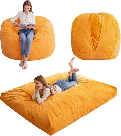 HIGOGOGO Giant Bean Bag Chair Bed for Adults,Convertible Beanbag Folds from Lazy Chair to Floor Mattress Bed,Large Floor Sofa Couch for Adult,Couples,Family,High-Density Foam Filling, Machine Washable