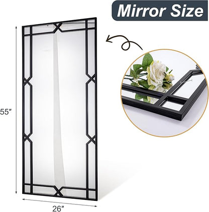 Chende 26"x55" Long Narrow Large Decorative Mirror with Matte Black Metal Tube Frame, Modern Living Room Mirror with Clear Recflection for Wall Decor, Hang Vertically or Horizontally, Gift