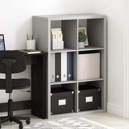 Furinno Cubicle Open Back Decorative Cube Storage Organizer, 6-Cube, Light Grey