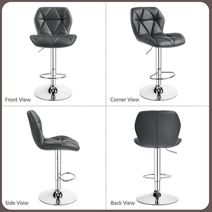 Yaheetech Bar Stools Set of 4, Adjustable PU Leather Swivel Barstools, Modern Counter Stools with Back and Footrest, Counter Height Barstools for Bar, Kitchen, Dining Room, Grey