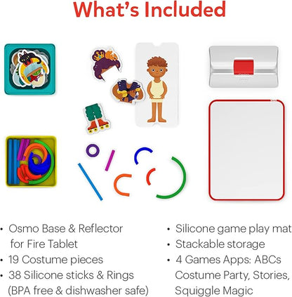 Osmo-Little Genius Starter Kit for Fire Tablet-4 Educational Learning Games-Preschool Ages 3-5-Phonics,Problem Solving & Creativity-STEM Toy Gifts,Kids(Osmo Fire Tablet Base Included)