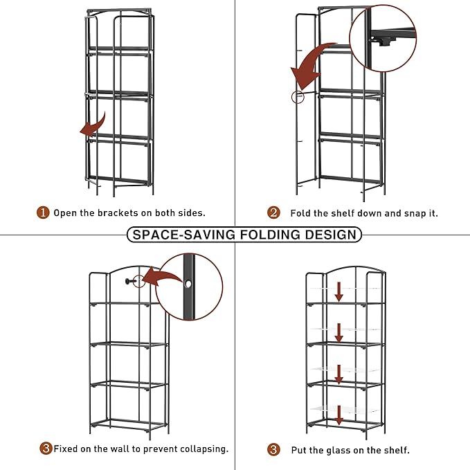 Crofy No Assembly Folding Bookshelf for Living Room, 4 Tier Black Collapsible Book Shelf for Home Office, Portable Bookcase Storage Organizer