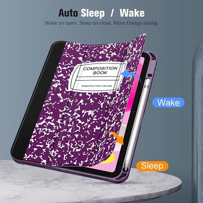 Fintie SlimShell Case for iPad (A16) 11th Generation 11 Inch (2025), iPad 10th Generation 10.9 Inch (2022) - Flexible Soft TPU Stand Back Cover with Pencil Holder, Composition Book Purple