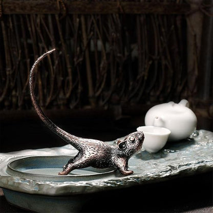 2PCS Mouse Figurines, Collectibles Long Tailed Mouse Statue Brass Animal Figurines Brass Decorative Objects Home Decor Decorative Statues for Table Tops Shelves Window Sills