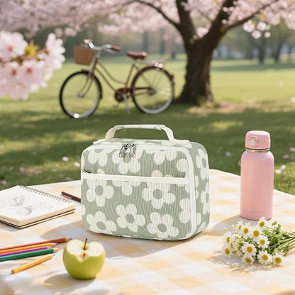 Bluboon Insulated Lunch Bag for Girls & Boys, Corduroy School Lunch Box with Cooler & Organizer Compartments, Leak-Proof Lunch Tote for School, Travel