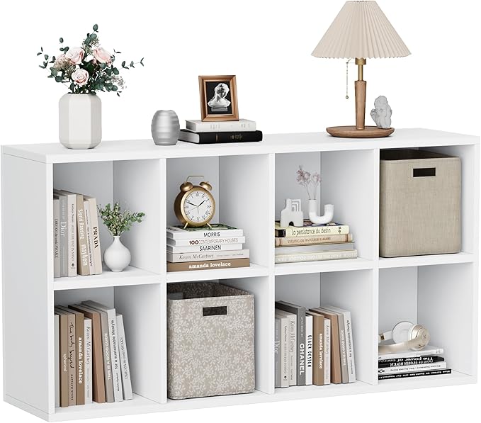 YESHOMY 8 Cube Bookcase, Open Frame 2-Tier Book Shelf, Bookshelf Storage Organizer with Adjustable Shelves for Organization, Room Decor, Milk White
