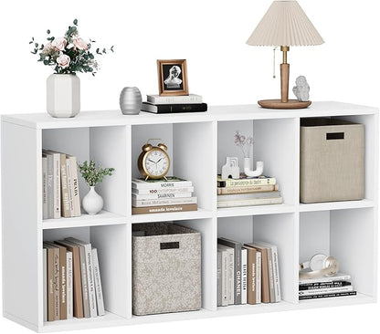 YESHOMY 8 Cube Bookcase, Open Frame 2-Tier Book Shelf, Bookshelf Storage Organizer with Adjustable Shelves for Organization, Room Decor, Milk White