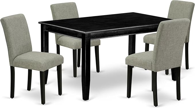 East West Furniture DUAB5-BLK-06 5 Piece Kitchen Table Set for 4 Includes a Rectangle Dining Table and 4 Shitake Linen Fabric Parson Dining Room Chairs, 36x60 Inch, Black
