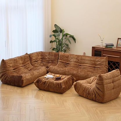 N&V Fireside Chair, Mid Century Armless Floor Sofa, Soft Premium Chenille Floor Lounge Chair, Foam Sofa Accent Chair for Living Room Bedroom and Office (Brown, Three Seater)