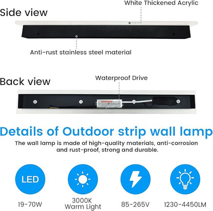 Modern Outdoor Wall Lights - 2pack 23inch Black Exterior Light Fixtures Wall, Porch Lights Outdoor Wall Sconce, Patio Long Strip Wall Light Fixtur Outside for Garage, House