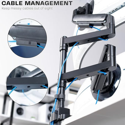 VIVO Dual Ultrawide Monitor Arms with Pole, 57 inch Screens up to 59.4 lbs, Desk Mount TV and Monitor Stand Designed for Samsung Odyssey Ark, Neo G9, ViewFinity S9, and More, Black, STAND-GT57T2