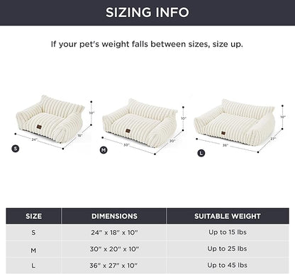 Bedsure Cute Cat Couch for Pets - Fluffy Dog Bed Small Medium Size Dog with Premium Soft Corduroy Fleece, Pet Sofa with Removable Washable Cover, Supportive Couch Bed for Small Dogs, 30inch, Cream