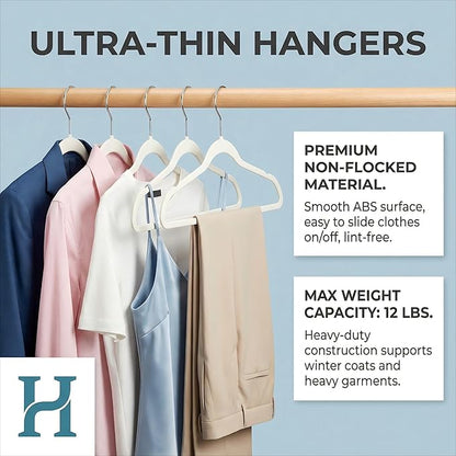 HOUSE DAY Ivory Plastic Hangers 100 Pack - Heavy Duty Non-Velvet Hanger with 360° Swivel Hook & Non Slip Notches - Slim Space Saving Clothes Hangers, Durable Closet Organizers for Coats Shirts Dresses