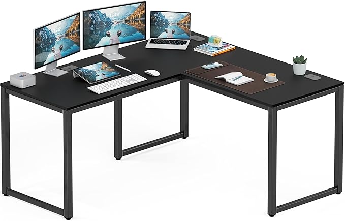 SHW 55 x 60 Inches Commercial-Grade L-Shape Corner Office Computer Desk, Black