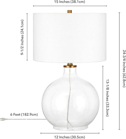 Laelia 24.75" Tall Table Lamp with Fabric Shade in Clear Glass/Brass/White