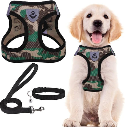 PUPTECK Adjustable Dog Harness Collar and Leash Set Step in No Pull Pet Harness for Small Medium Dogs Puppy and Cats Outdoor Walking Running, Soft Mesh Padded Reflective Vest Harnesses
