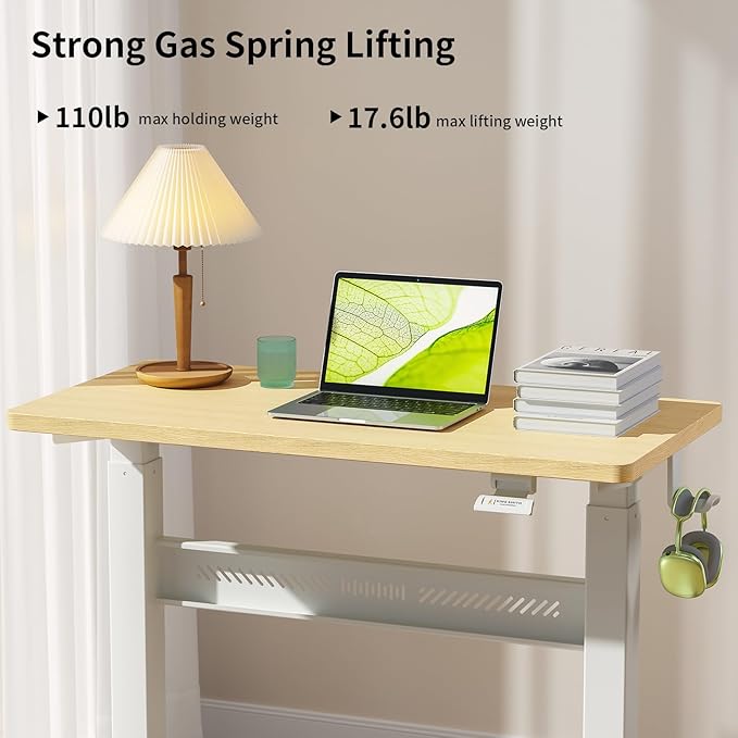 Mobile Walking Pad Desk with Wheels, Pneumatic Small Rolling Standing Desk Riser Height Adjustable (28-43.7") for Treadmill, Portable Computer Table for Home Office, Oak