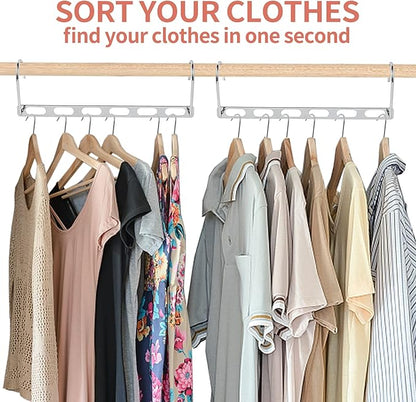 Space Saving Hangers for Clothes, 10 Pack Hanger Organizer Space Saver, Magic Metal Collapsible Closet Organizers, Multiple Hangers in One, College Dorm Room Essentials (V1.0)