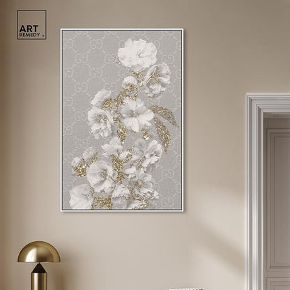Art Remedy Floral in Classic Fashion Canvas Delicate Farmhouse Wall Art, White Frame, 30" x 45"