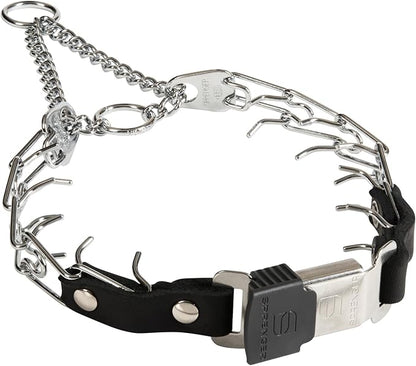 Herm Sprenger Prong Collar for Dog Training with Easy Quick Release Cliclock & ORing - German Made Dog Collar with Chrome Plated Steel 2.25mm Prongs for Small Dogs (14-19" Neck)
