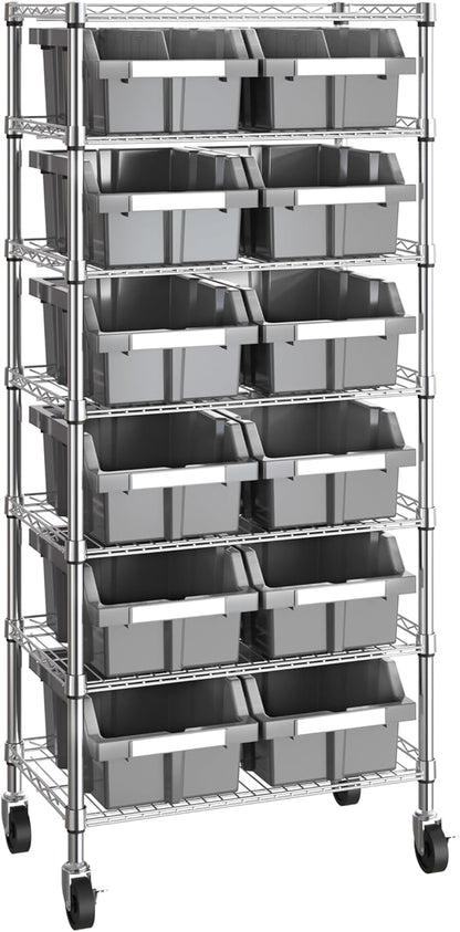 Seville Classics Heavy Duty NSF Bin Rack Solid Steel Wire Shelving Storage Unit, Patented Organizer for Garage, Warehouse, Office, Restaurant, Classroom, Kitchen, Gray, Includes 12 Bins